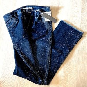 Tractr Dark Blue Straight Leg Girls Embellished Jeans